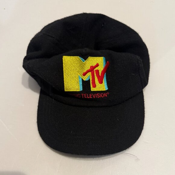 Vintage 90’s Rare Embroidered Wool MTV SnapBack Hat Made in USA Black - Picture 1 of 7